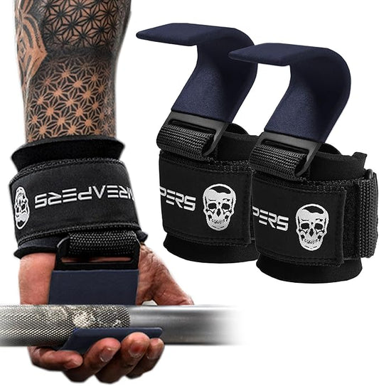 Gymreapers Weight Lifting Hooks (Pair), Heavy Duty Power Wrist Straps Hand Grip Support For Deadlifts, Pull Ups, Shrugs - Gym Gloves For Men and Women-FlexoryFit