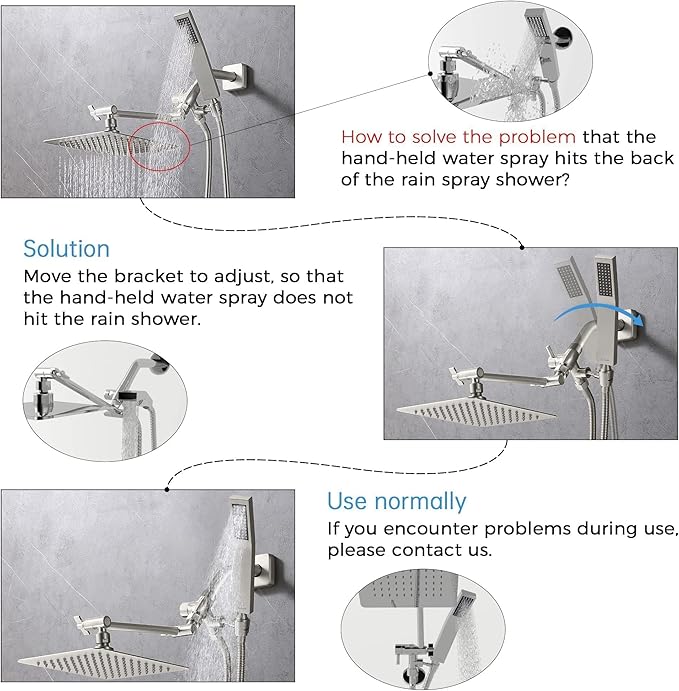 G-Promise All Metal 10" Dual Square Shower Head Combo | Rain Shower Head | Handheld Shower Wand | Adjustable | 3-Way Diverter | 71" Extra Long Hose - A Bathroom Upgrade(Brushed Nickel)