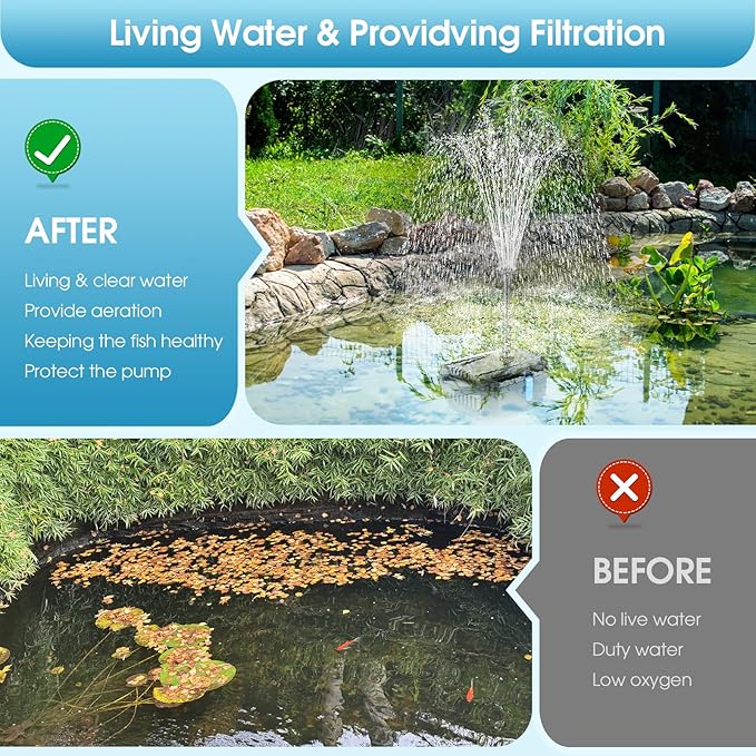 Antfraer Solar Pond Filter with Water Pump 10W, Solar Pond Pump with Water Shortage Protection & 6.6FT PVC Tubing/16.5FT Cord, Pond Filter for Outdoor Small Pond Waterfall Garden Fountain DIY