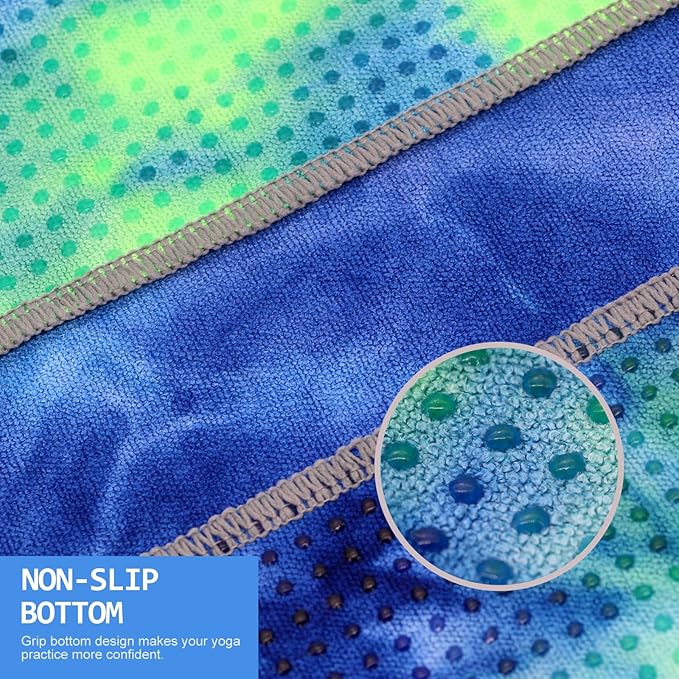 Eunzel Yoga Towel,Hot Yoga Mat Towel with Grip Dots Sweat Absorbent Non-Slip for Hot Yoga, Pilates and Workout 24" x72", Green & Blue-FlexoryFit