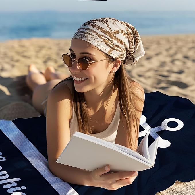 JML Personalized Beach Towel with Name, Custom Anchor Beach Towel, Customized Microfiber Pool Towel, Quick Dry & Absorbent Swim Towel for Adult,Anniversary, Birthday, Summer Holiday,Vacation-FlexoryFit