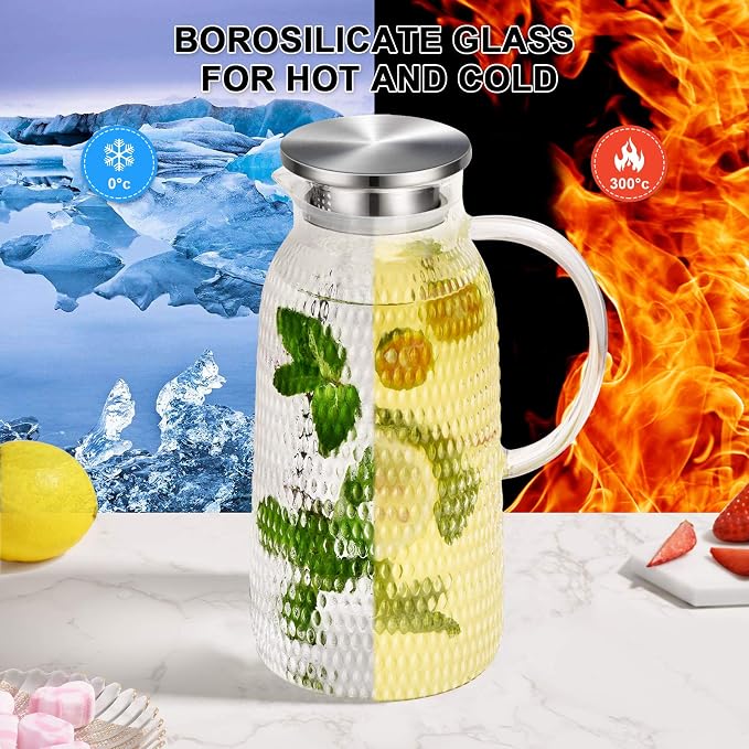 Aofmee 80oz Glass Pitcher with Lid, 2.4 Liter Water Pitcher, Glass Carafe - Image 3