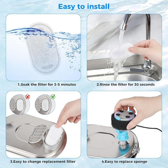 28+28 Pack Pet Water Fountain Filters, Cat Water Fountain Filters Replacement for Dog/Cat Fountain Stainless Steel 108oz/3.2L& 67oz/2L, 14 Months Set to Keep Drinking Fresh