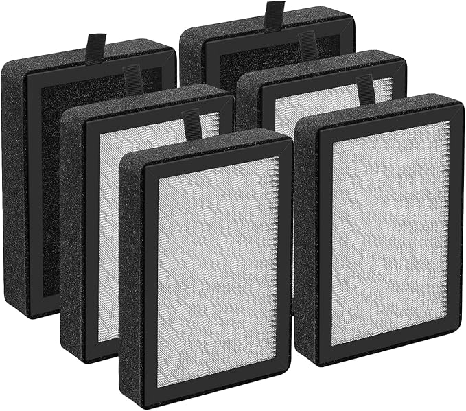 6 Pack LV-H128 Replacement Filter Compatible with LEVOIT LV-H128 / PUURVSAS (HM669A) / ROVACS (RV60) Air Purifiers, 3-in-1 HEPA, Activated Carbon Layer and Pre-Filter