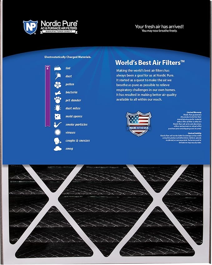 Nordic Pure 20x25x5 (19_3/4 x 24_1/4 x 4_7/8) Air Bear AC Filter Replacement MERV 8 Plus Carbon 4 Pack