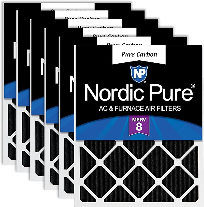 Nordic Pure 12x12x1 (11 3/4 x 11 3/4 x 3/4) Pure Carbon Pleated Odor Reduction Furnace Air Filters 6 Pack
