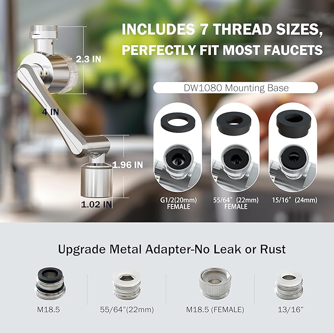 Dreamwills Splash-Proof Sink Faucet Extender With Filter, Reduce 99% Heavy Metal, 1080° Swivel Tap Aerator,2 Modes Spray Attachment, Soften For Bathroom Face Wash, Sensitive Skin(8pcs Extra Filter)