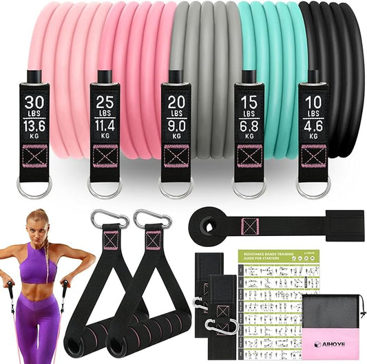 Aihoye Resistance Bands for Working Out, Exercise Bands with Handles, Stretch Bands for Exercise, Workout Bands with Door Anchors for Physical Therapy & Strength Training-FlexoryFit