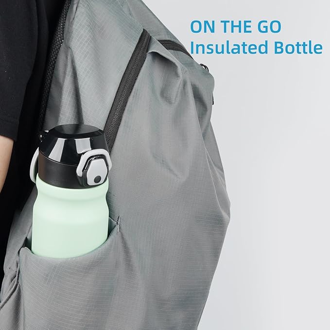 Insulated Water Bottle with Straw and Carry Loop,18 oz Stainless Steel Double Wall Vaccum Metal Water Flask with Leak-proof Lid, Avocado Green-FlexoryFit