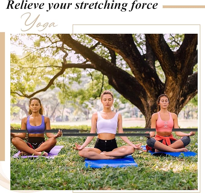Hiboom 6 Pcs 5ft Yoga Stick Natural Bamboo Exercise Stick with Non-Slip Rubber Ends Stretching Tool Posture Corrector Stretch Tool for Flexibility, Workout, Balance Fitness-FlexoryFit
