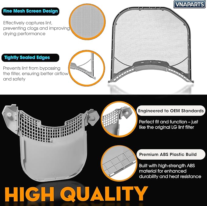 DLEX3250R DLE3300W DLE3600V DLE4970W DLE2601R DLE2601W DLE317DW DLE3075W DLE3400 DLE3360W Dryer Lint Filter Screen Trap For LG DLE3180W DLE3050W DLE2701V DLE3170W DLE3500W & Housing Guide Cover