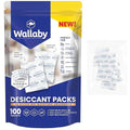 Wallaby 2 gram (100 Packets) Food Safe Pure White Silica Gel Desiccant Dehumidifier Packs - Rechargeable & Coated Moisture Absorbers - Protects Against Moisture Damage - (Packed in 20x Sets of 5)
