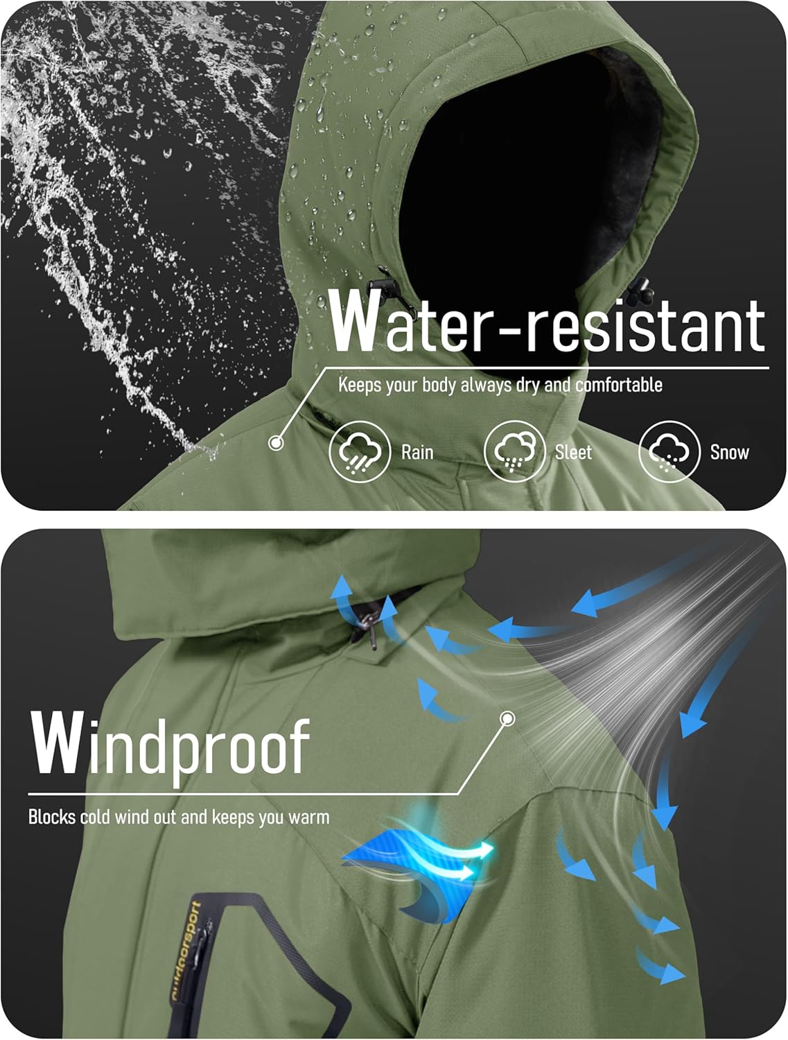 MAGCOMSEN Men's Winter Coats Water Resistant Ski Snow Jacket Warm Fleece Jacket Parka Raincoats With Multi-Pockets