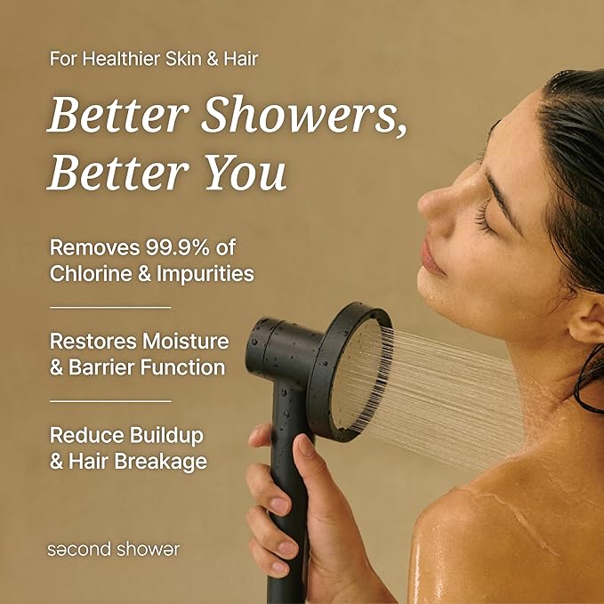 SecondShower Hand Clinically Proven Filtered Shower Head for Skin Health, High Pressure Handheld with NSF Certified Filtration for Hard Water, Natural Vitamin C Shower Filter (Citrus Yellow)