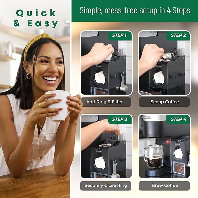 SavePod Coffee Pod Maker with Reusable Coffee Pods, Compatible with Keurig and K-Cup Coffee Machines, Smart, Easy to Use & Convenient (White)