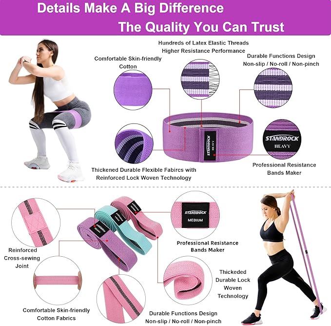 Fabric Resistance Bands for Working Out, 3 and 4 Levels Booty Bands Long Resistance Bands for Women and Men | Elastic Bands for Exercise Bands Resistance Workout Bands Resistance-FlexoryFit