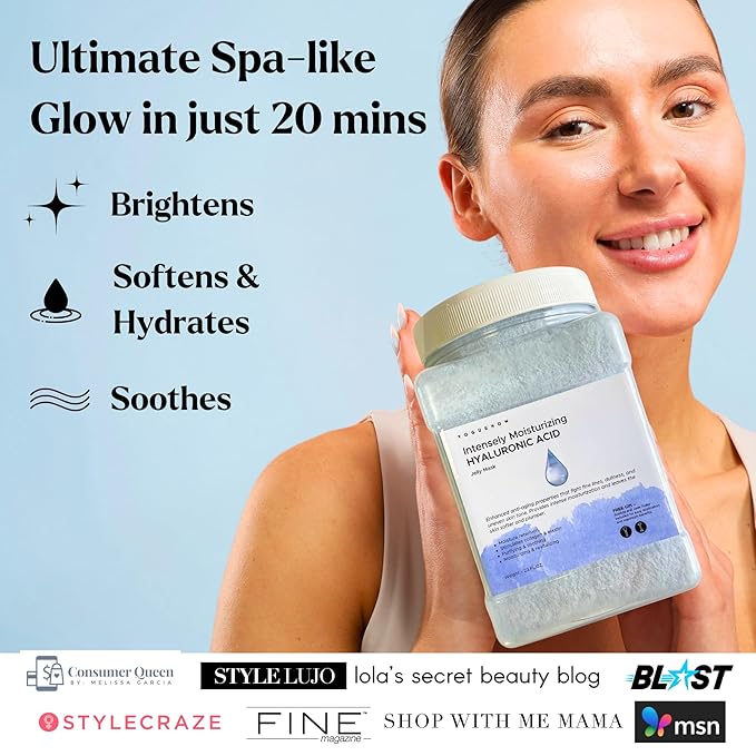 Jelly Face Mask for Facials - Hyaluronic Acid Hydrating, Brightening & Nourishing Jelly Mask with Free Jade Roller & Spatula | Professional Hydrojelly Masks | Vajacial Jelly Mask Powder | 23 Oz Jar-FlexoryFit