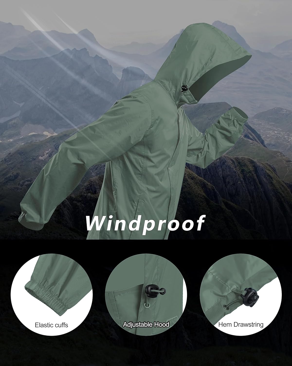 Outdoor Ventures Men's Rain Jacket Waterproof Lightweight Packable Rain Shell Raincoat with Hood for Golf Hiking Travel