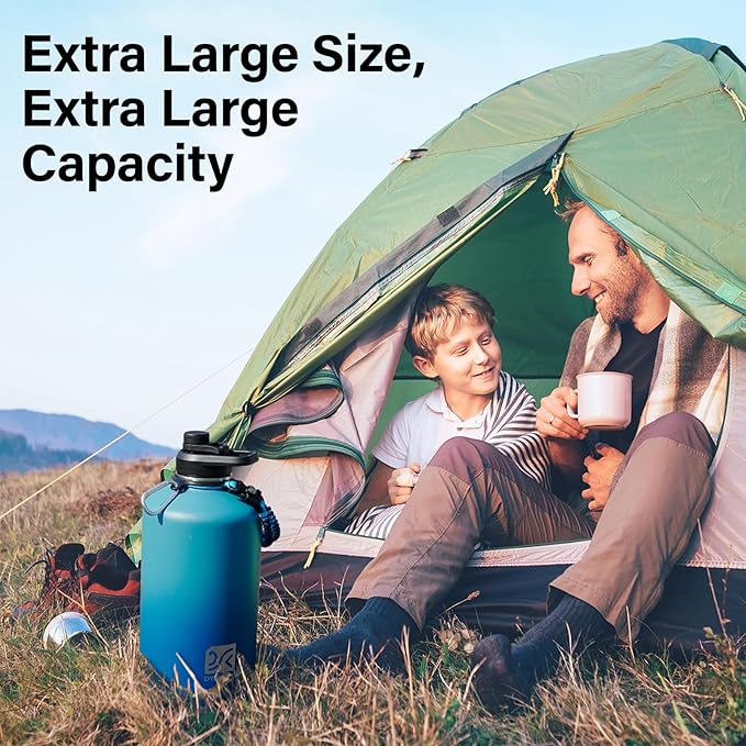 1 Gallon Water Bottle Insulated | Thickened Stainless Steel Vacuum Metal Water Jug | Portable Sports Large for Gym and Hiking with Straw, Carrier Bag, Handle Strap | BPA-Free 128 oz-FlexoryFit