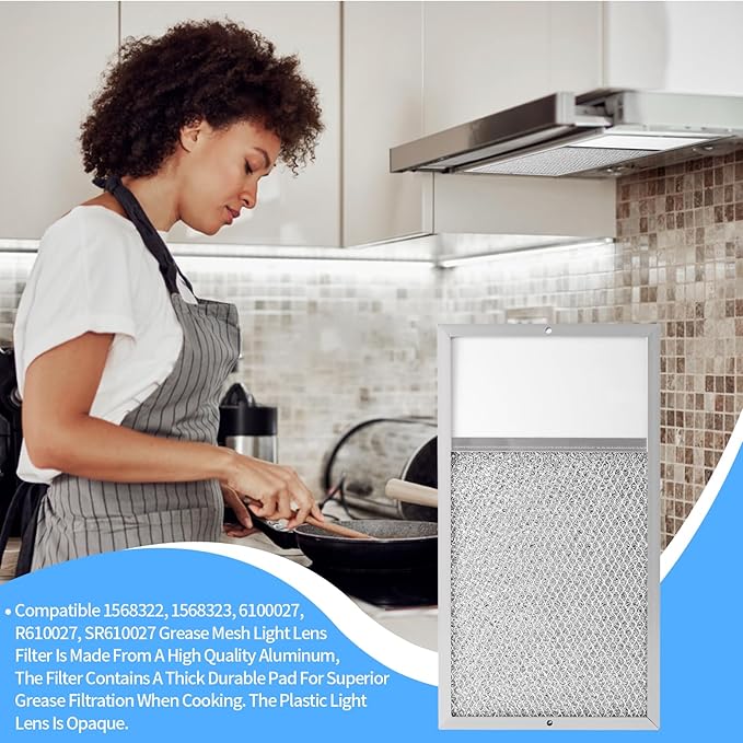 Range hood Filter with Light Lens Replacement for Broan R610027 SR610027 1568322 1568323 PM25WW PM25BL AL9245 Aluminum Mesh Grease Lens Range Hood Replacement Filter 7-5/8 x 14-1/8 x 3/8 Inch