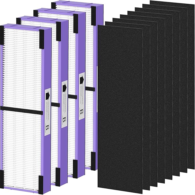 FLT4850PT HEPA Filter B Pet Replacement Compatible with G-Guardian AC4825, AC4300, AC4850, AC4880, AC4900, CDAP4500, AP2200 Air Purifier, 4 True HEPA Filters & 8 Carbon Pre-Filters, Purple