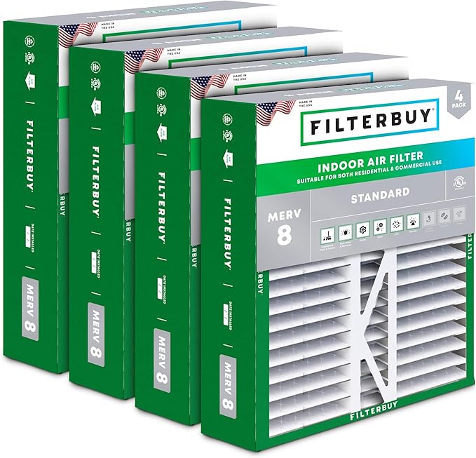 Filterbuy 16x22x5 Air Filter MERV 8 (MPR 700) Dust Defense Replacement (4-Pack), Pleated HVAC AC Furnace Filters for Amana, Coleman, Goodman, York, and More (Actual Size: 15.38 x 21.88 x 5.25)