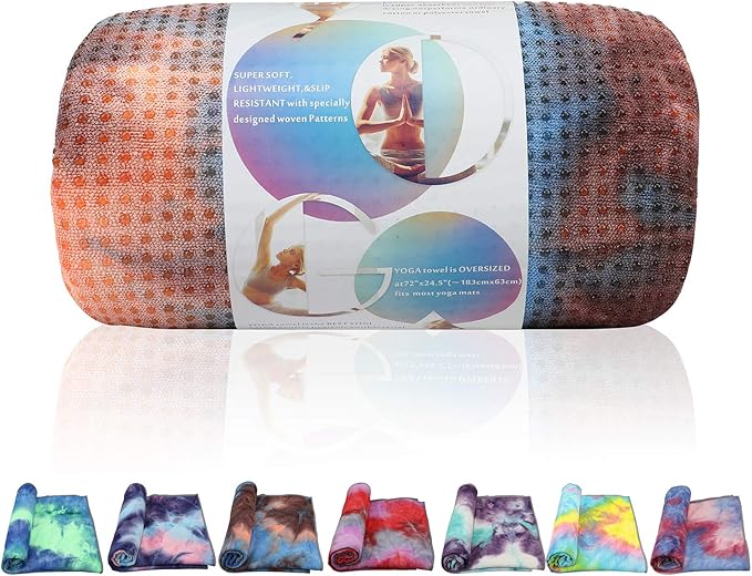 Yoga Towels , Non Slip Hot Yoga Towel Skidless Waffle Texture, 100% Absorbent Odorless Microfiber Yoga Blanket, Standard Sized 24 x72 in Mat Towel,for Hot Yoga, Bikram, Pilates ( Blue & Grey)…1-FlexoryFit