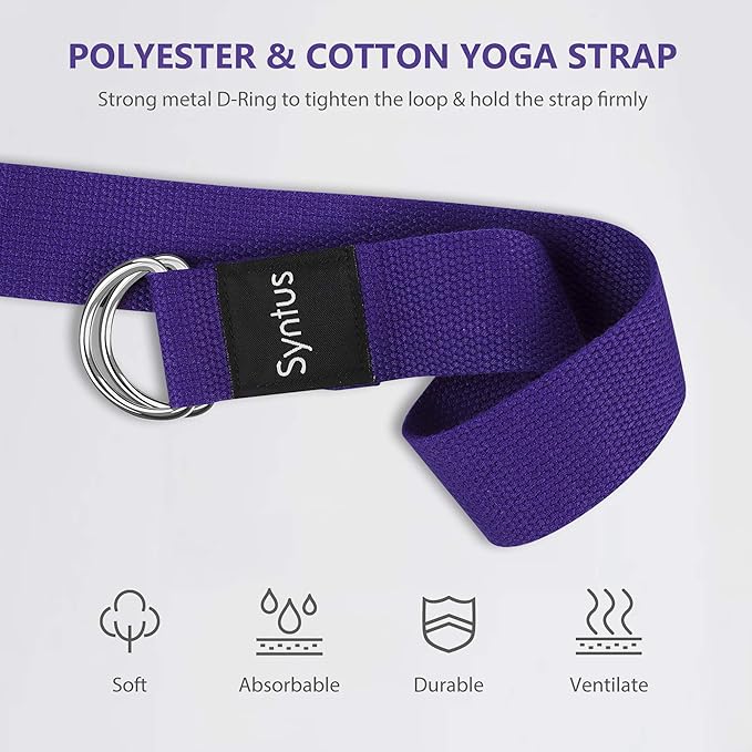 Syntus Yoga Block and Yoga Strap Set, 2 Soft Non-Slip Yoga Blocks 9×6×4 inches, 8FT Metal D-Ring Strap for Yoga, General Fitness, Pilates, Stretching and Toning-FlexoryFit