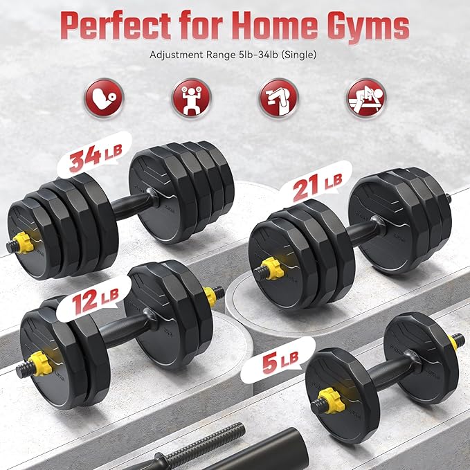 FEIERDUN Adjustable Dumbbells, 40/48/68/88lbs Free Weight Set with 4 Modes, Used as Barbell, Kettlebells, Push up Stand, Fitness Exercises for Home Gym Suitable Men/Women-FlexoryFit