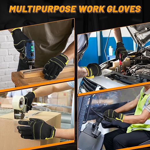JUMPHIGH Work Gloves for Men 2 Pairs, Multi-Functional Light Duty Mechanic Gloves, Outdoor, Garden, Performance Fit, Touch Screen, Abrasion Resistant (XL)-FlexoryFit
