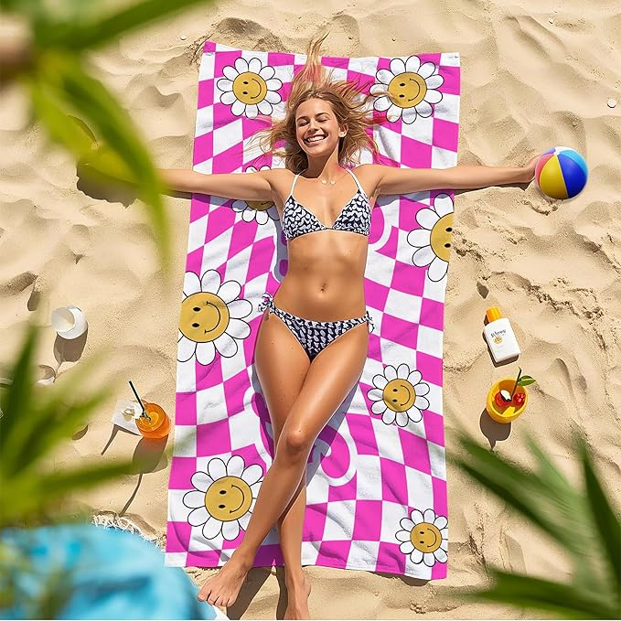 JML Personalized Beach Towel with Name, Custom Flower Beach Towel, Customized Microfiber Pool Towel, Quick Dry & Absorbent Swim Towel for Adult,Anniversary, Birthday, Summer Holiday,Vacation-FlexoryFit