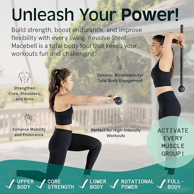 Retrospec Revolve Steel Macebell for Strength Training, Rehabilitation, Stretching, Conditioning and Rotational Training - 5, 7, 10, 15, 20, 30lb Options for Women & Men-FlexoryFit