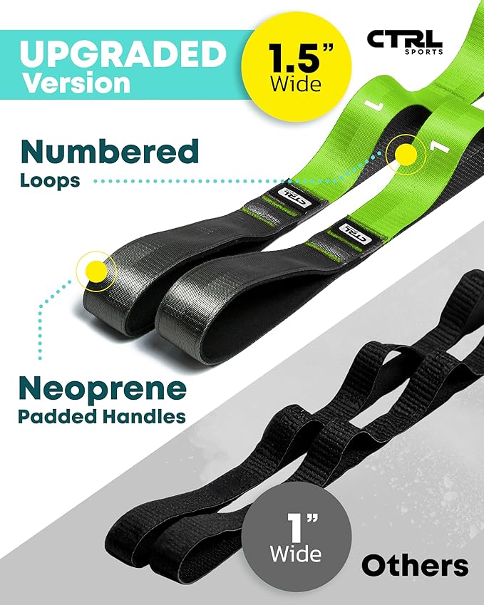 Stretching Strap with Loops - Non Elastic Stretch Band for Physical Therapy, Yoga Strap for Stretching Equipment, Stretch Bands for Exercise and Flexibility - Fascia, Hamstring & Leg Stretcher Belt-FlexoryFit