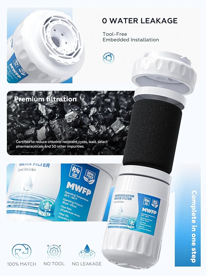 RWF0600A Water Filter, Fit for MWF GE Water Filter, GE MWF, SmartWater MWFP, MWFA, GWF, HDX FMG-1, WFC1201, RWF1060, 197D6321P006, Kenmore 9991, 2packs By AVXBYR