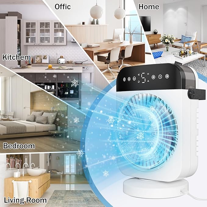 Portable Air Conditioner, Personal Mini Air Conditioner Cooling Fan with 5 Speeds, 70° Oscillation, Evaporative Air Cooler 1/2/4/8H Timer, 7 LED Night Light Portable AC for Car Camping Bedroom Office