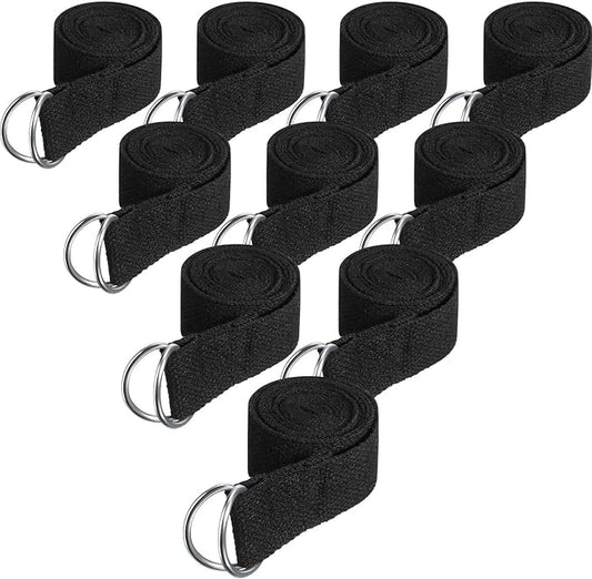 Jerify 10 Pcs Yoga Strap for Stretching Bulk 6ft Exercise Stretch Band with Metal D Ring Adjustable Pilates Non Elastic Yoga Stretch Belt for Women Men Physical Fitness Gym Workout Dance-FlexoryFit
