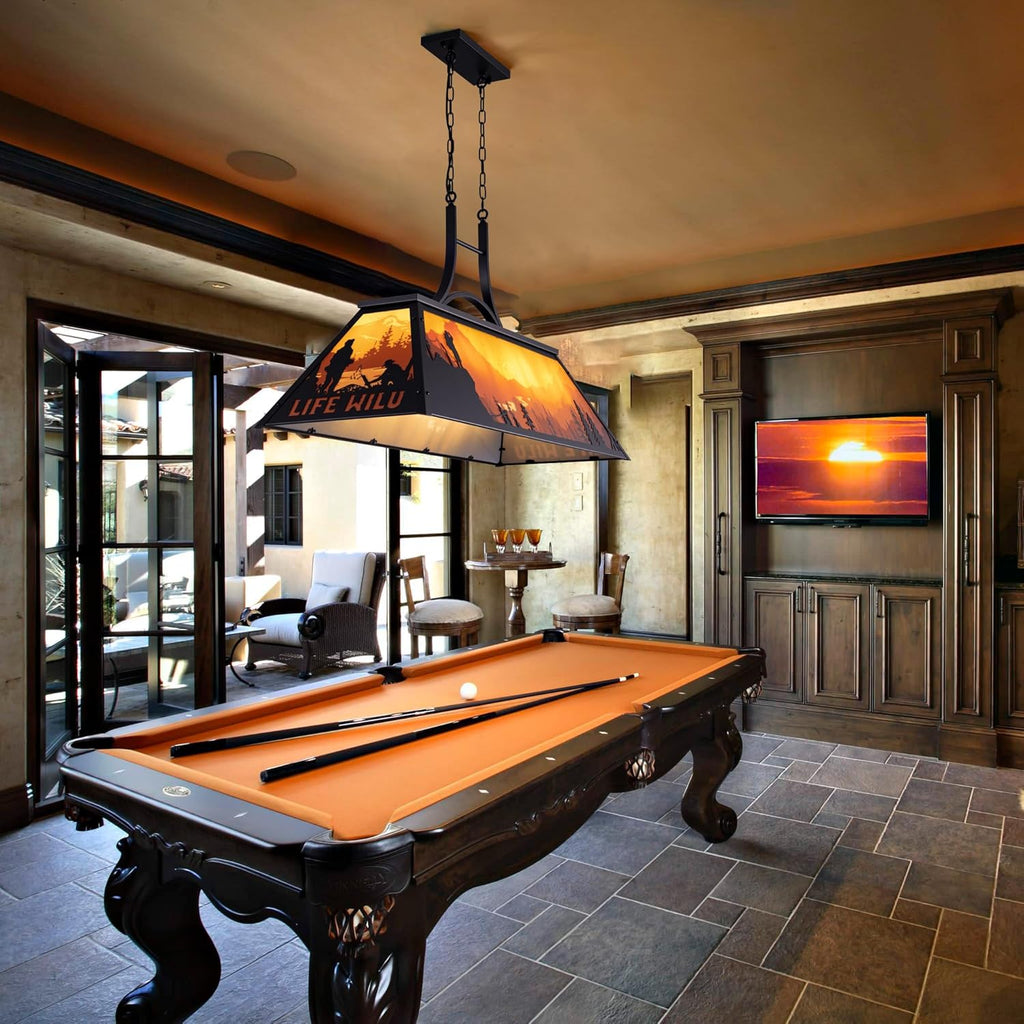Wellmet Tiffany Pool Table Light - 47.3" Billiard Lights for 7-9ft Tables, Snooker, Cabin, Game Room, Rustic Nature Chandelier