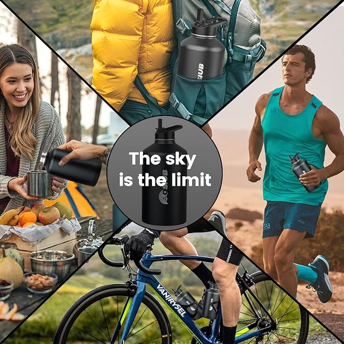 Insulated Water Bottle 32 oz, Triple Wall Vacuum Stainless Steel(Cold for 48 Hrs),Leak Proof & BPA-Free,Simple Modern Water Bottle with Drink-Through Lid & Flip Straw for Sports & Travel, Black-FlexoryFit