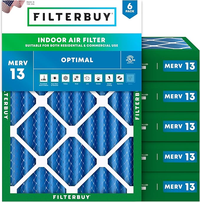 Filterbuy 14x20x4 Air Filter MERV 13 (MPR 1900) Health Defense Replacement (6-Pack), Electrostatic Pleated HVAC AC Furnace Filters, Made in USA (Actual Size: 13.50 x 19.50 x 3.63)