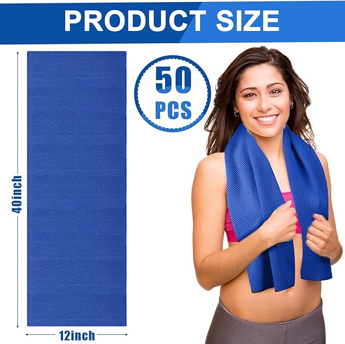 Shellwei 50 Pcs Cooling Towel 40 x 12 Inch Microfiber Workout Towels Breathable Chilly Towel Ice Cool Cold Towels Bulk Fast Drying Absorbent Sweat Rag for Neck Yoga Sports Golf Gym-FlexoryFit
