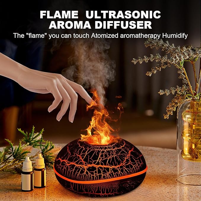Colorful Volcano Diffuser Humidifier: 200ml Fragrance Scent Essential Oils Diffusers Ultrasonic Flame Fire Humidifier with Auto-Off Protection Cool Mist Diffuser,for Yoga(Full Crack Flame)