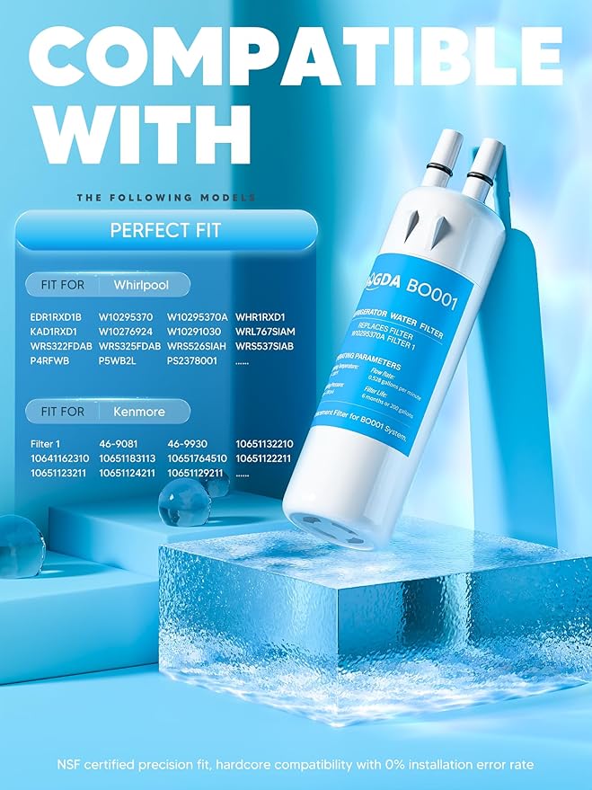 BOGDA W10295370A Water Filter Replacement Fit for EDR1RXD1, WHR1RXD1, Filter 1, W10295370, KAD1RXD1, P8RFWB2L, P8WB2L, P4RFWB, P5WB2L, 46-9081, 46-9930 Compatible with Whirl-pool Ken-more (2 Filters)