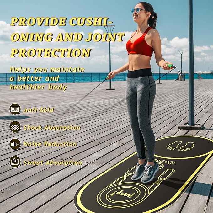Jump Rope Mat 63"x27" Exercise Fitness, Non-Slip Indoor Outdoor Crossrope Mat, 6mm Thick High-Density Workout Jumping Pad for Home Gym Flooring and Concrete-FlexoryFit