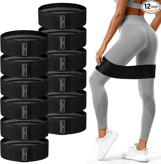 12 Pcs Fabric Resistance Bands for Working Out Booty Workout Stretch Exercise Bands Non Slip for Legs Squat Resistance Loop for Women Men Starter Butt Hip Thigh Fitness-FlexoryFit