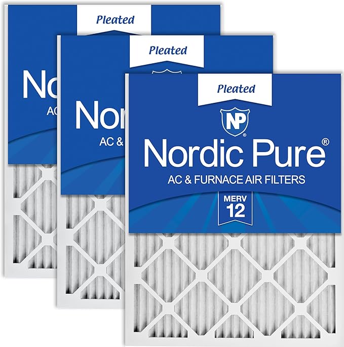 Nordic Pure 12x12x1 (11 3/4 x 11 3/4 x 3/4) Pleated MERV 12 Air Filters 3 Pack