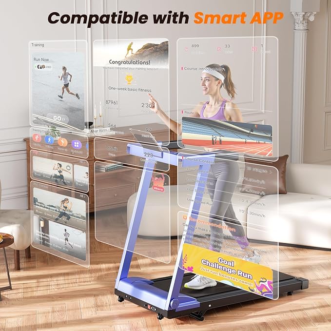 DeerRun Treadmills for Home with Incline and Handles, 3.5 HP Foldable Treadmill 350 LBS Weight Capacity for Small Spaces, Folding Running Machine with Smart APP-FlexoryFit