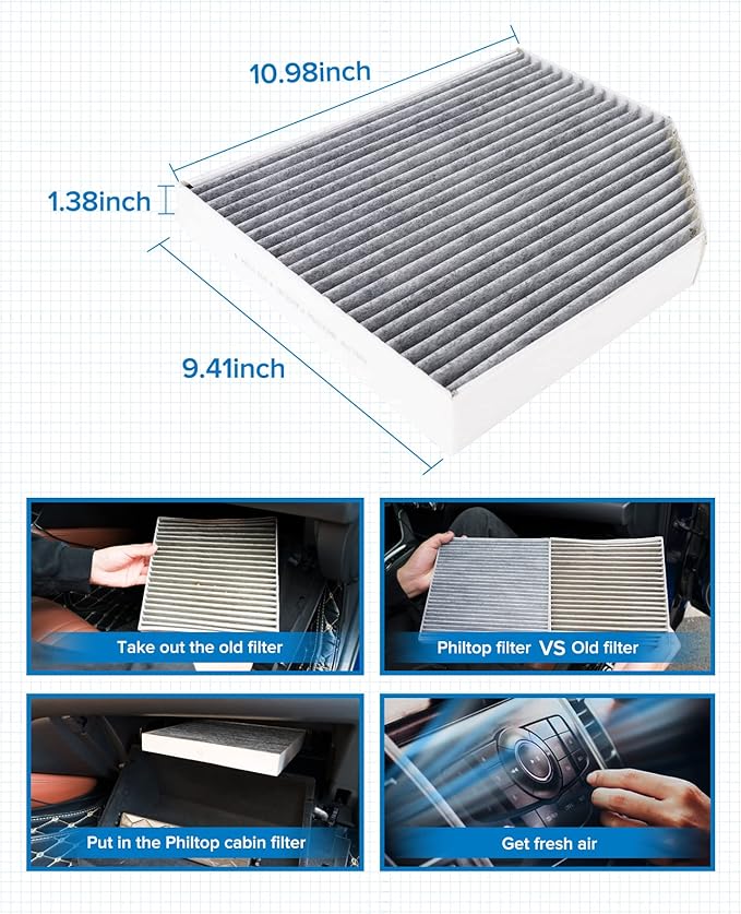 PHILTOP Cabin Air Filter, ACF076 (CF11179) Replace for A4, A4 Quattro, A5. A5 Quattro, Q5, RS5, S4, S5, S5 Sportback, SQ5, ma-can Passenger Compartment Air Filter with Activated Carbon
