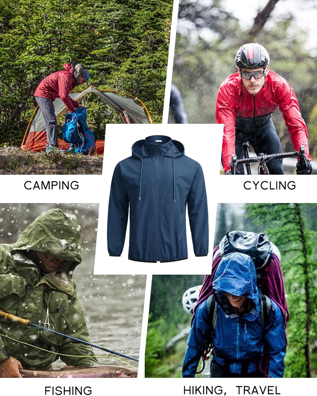 COOFANDY Men's Packable Rain Jacket Lightweight Waterproof Raincoat with Hood Travel Hiking Golf Windbreaker