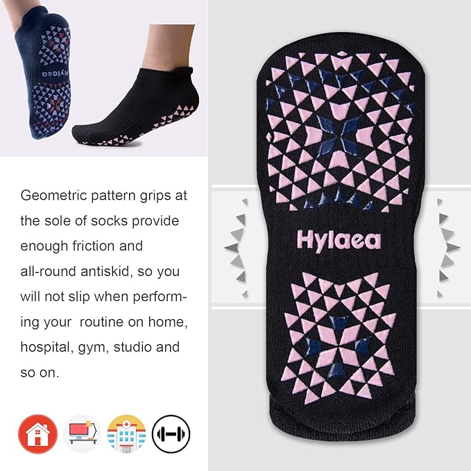Hylaea Unisex Non Slip Socks with Grip for Yoga, Hospital, Pilates, Barre | Ankle, Cushioned-FlexoryFit