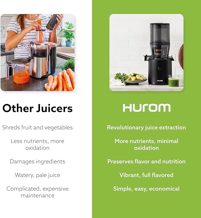 Hurom H320 Cold Press Juicer Machine, Easy to Clean Masticating Slow Juicer, Coarse Strainers, Self-Feeding, Hands Free, Family Size, Quiet Motor, Easy Assembly (Black)-FlexoryFit